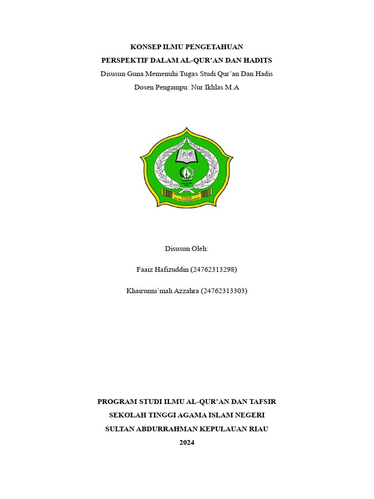 Konsep Ilmu Pengetahuan Dalam Perspektif Al Quran Dan Hadits | PDF