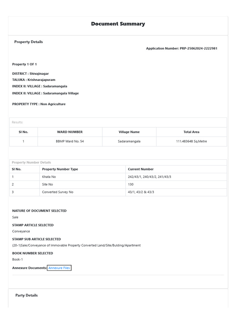 Sadaramangala Property Sale Details | PDF | Bangalore | Civil Law ...
