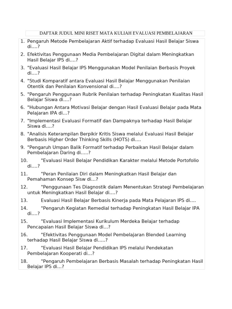 Topik Mini Riset | PDF
