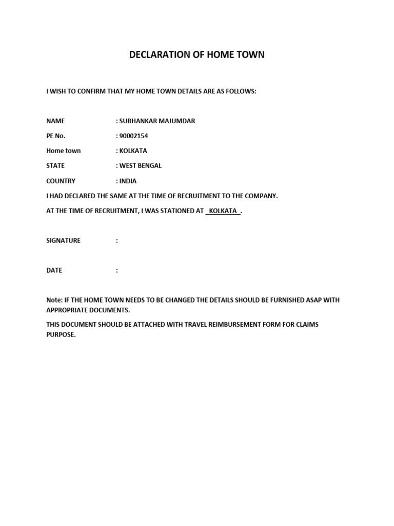 Declaration of Home Town - 043327 | PDF