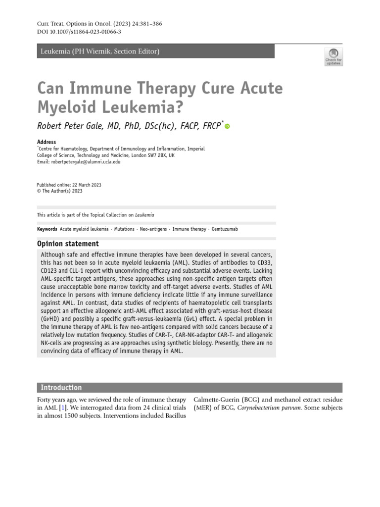 Immune Therapy Challenges in AML | PDF | Leukemia | Antigen