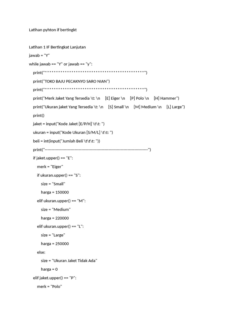 Latihan Python: IF Bertingkat Interaktif | PDF