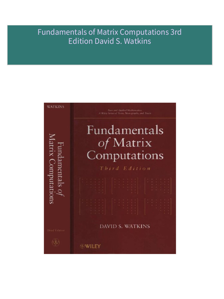 Complete download fundamentals of matrix computations 3rd edition david
