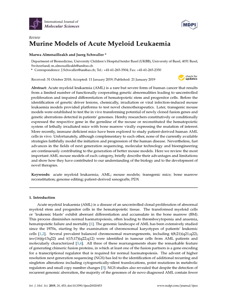 Murine Models of Acute Myeloid Leukaemia | PDF | Hematopoietic Stem ...