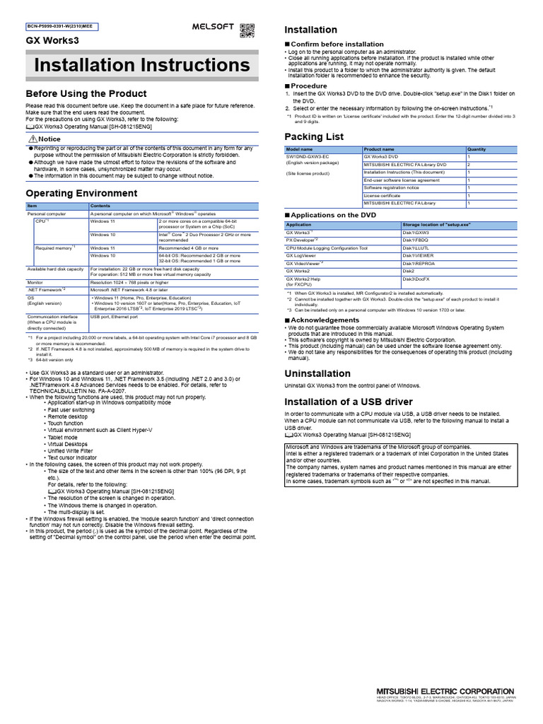 GX Works3 Installation Instructions | PDF | Microsoft Windows | Windows 10