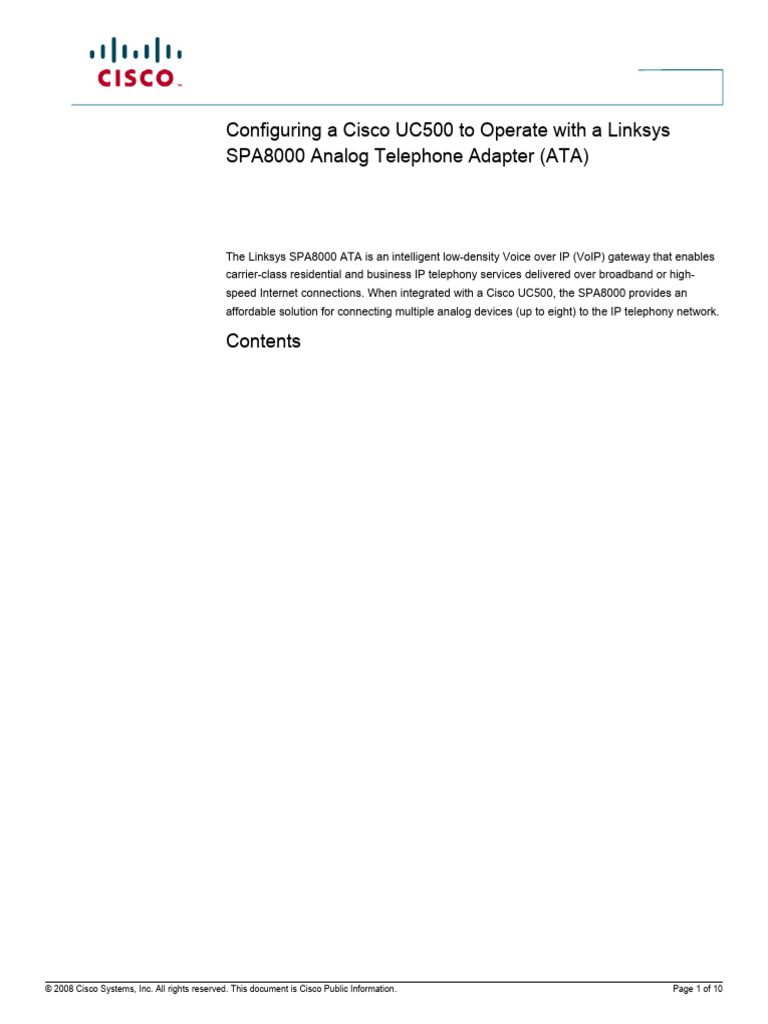 Spa 8000 Uc500 Integration | PDF | Voice Over Ip | Ip Address