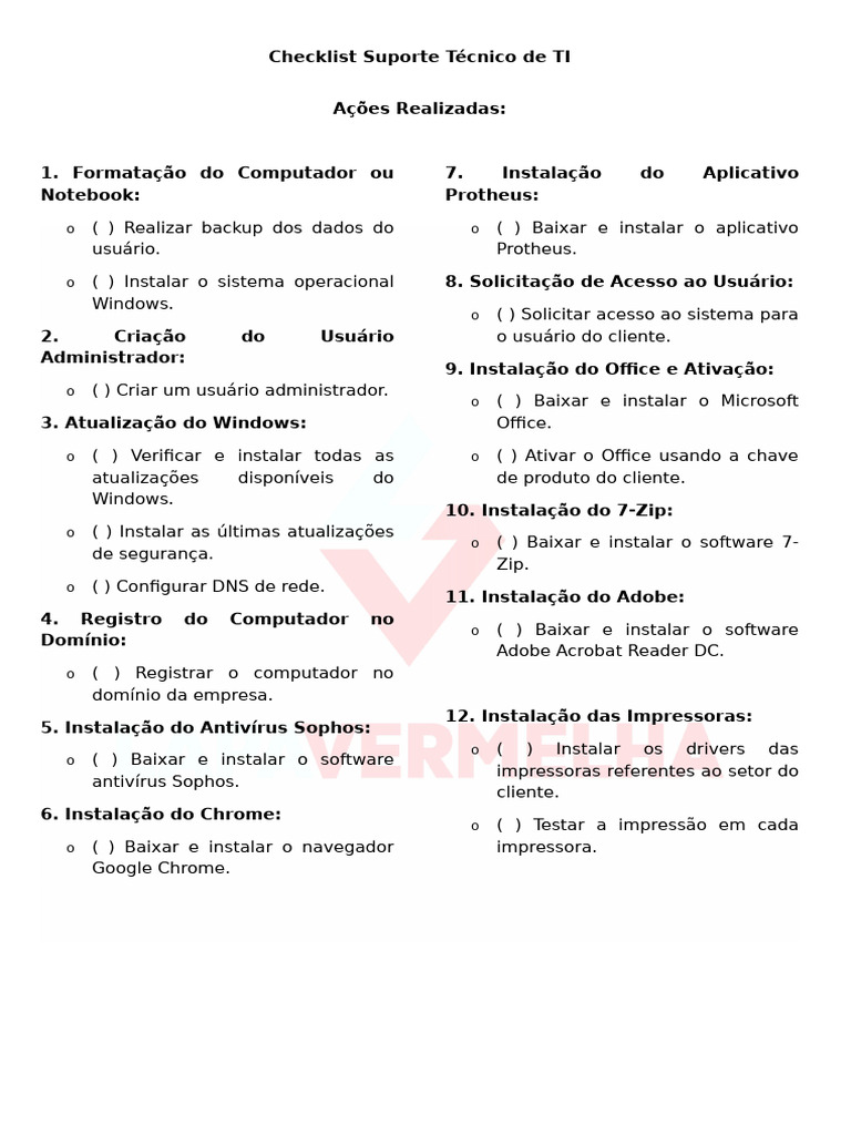 Checklist Suporte Técnico de TI | PDF