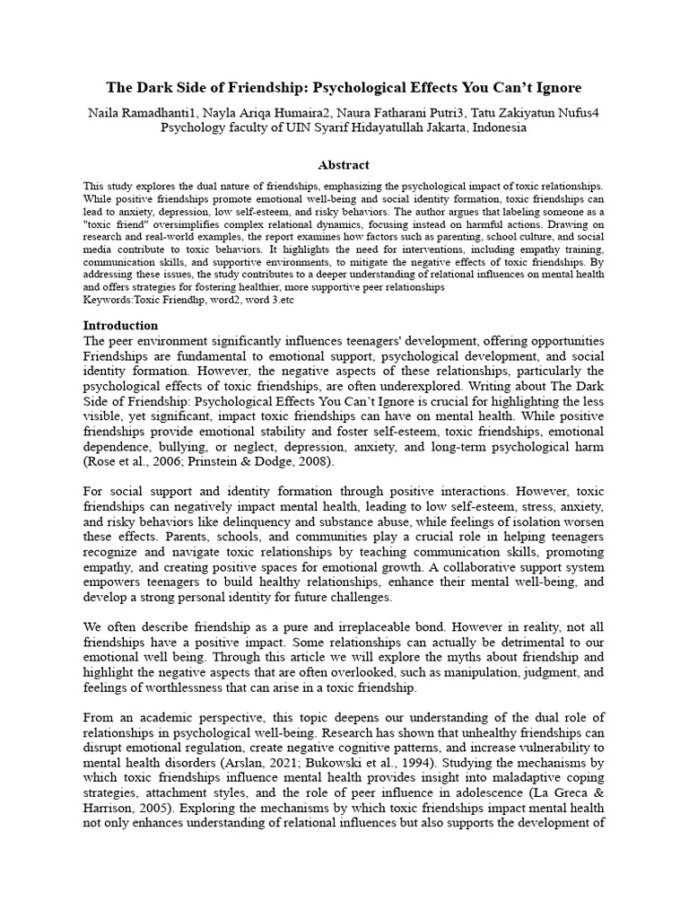 The Psychological Toll of Toxic Friendships | PDF | Friendship ...