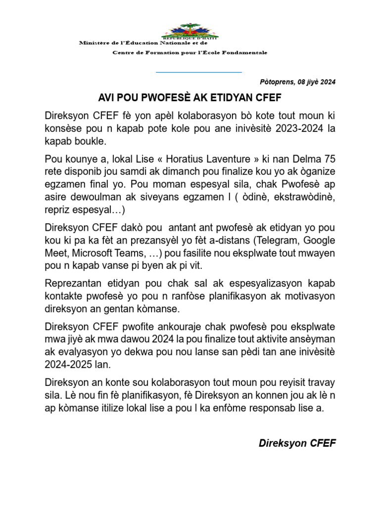 Avi. - Repriz Kou CFEF | PDF