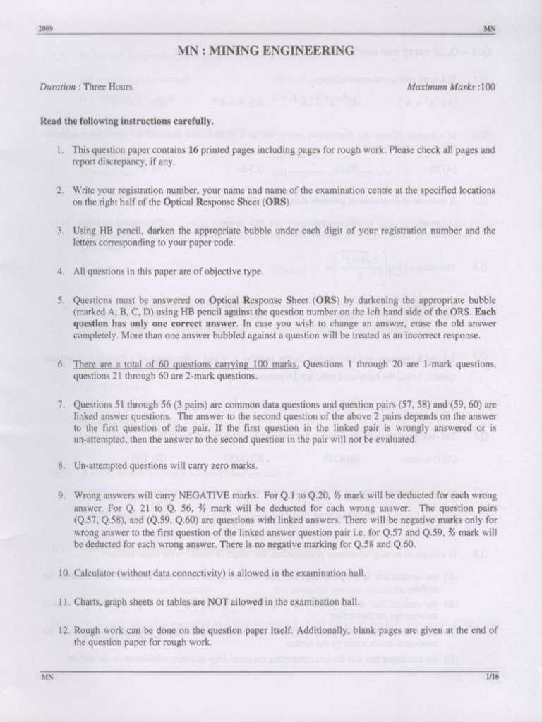 GATE 2009 Answer Key | PDF