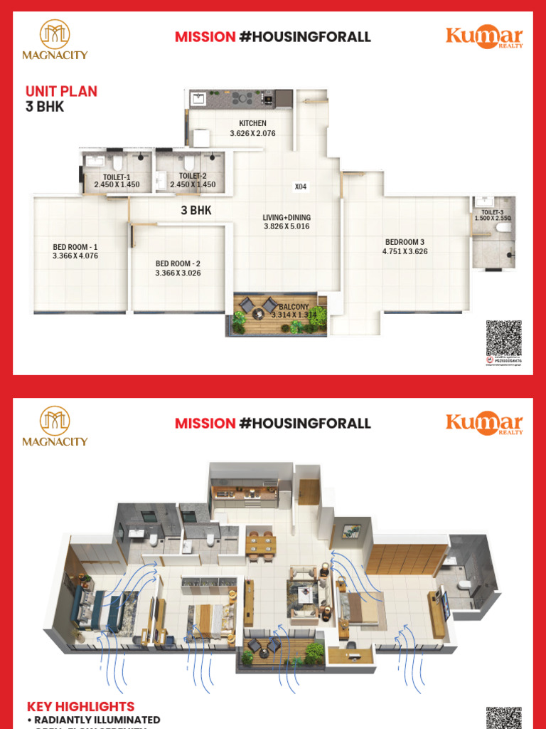 3 BHK Unit Plan for Metropolis Gurukrupa | PDF