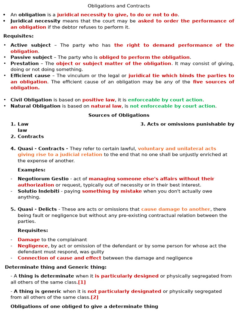 Obligations and Contracts | PDF | Law Of Obligations | Business Law