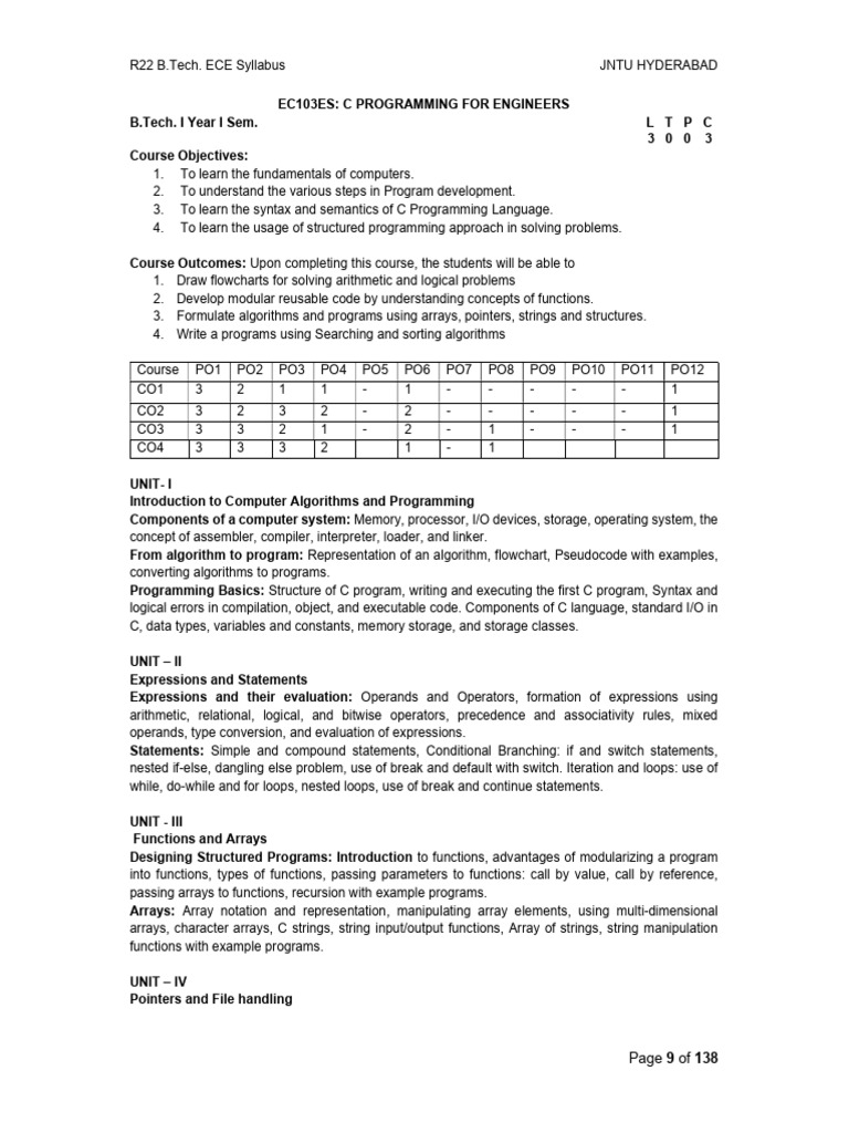 C Programming Syllabus for Engineers | PDF | Pointer (Computer ...