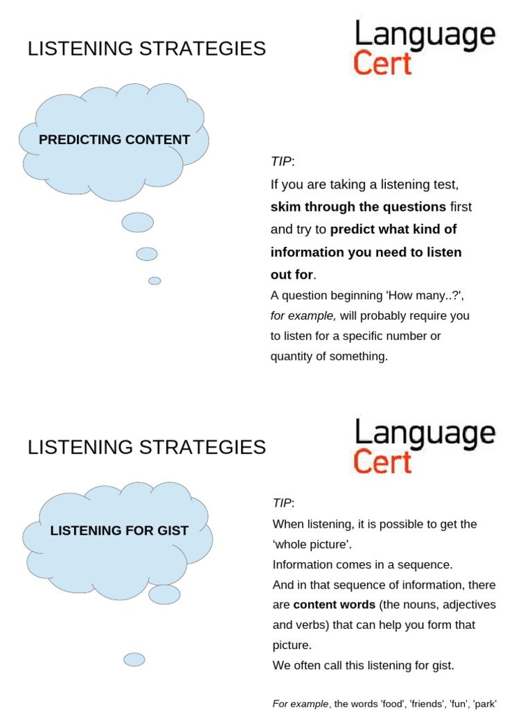 Listening Strategies | PDF | Information | Word