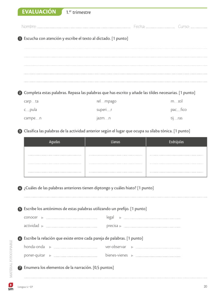 Evaluación de Lengua 5.º EP | PDF | Idiomas | Estudios de idiomas ...