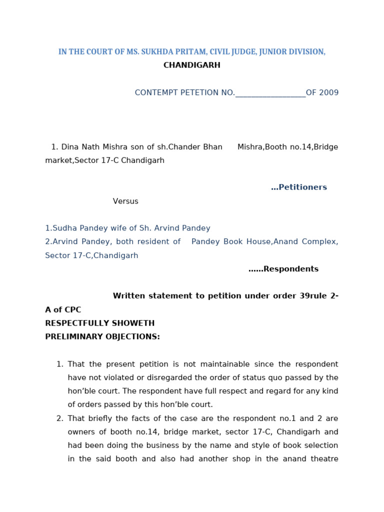 Contempt Petition Response - Chandigarh Court | PDF | Lawsuit | Complaint