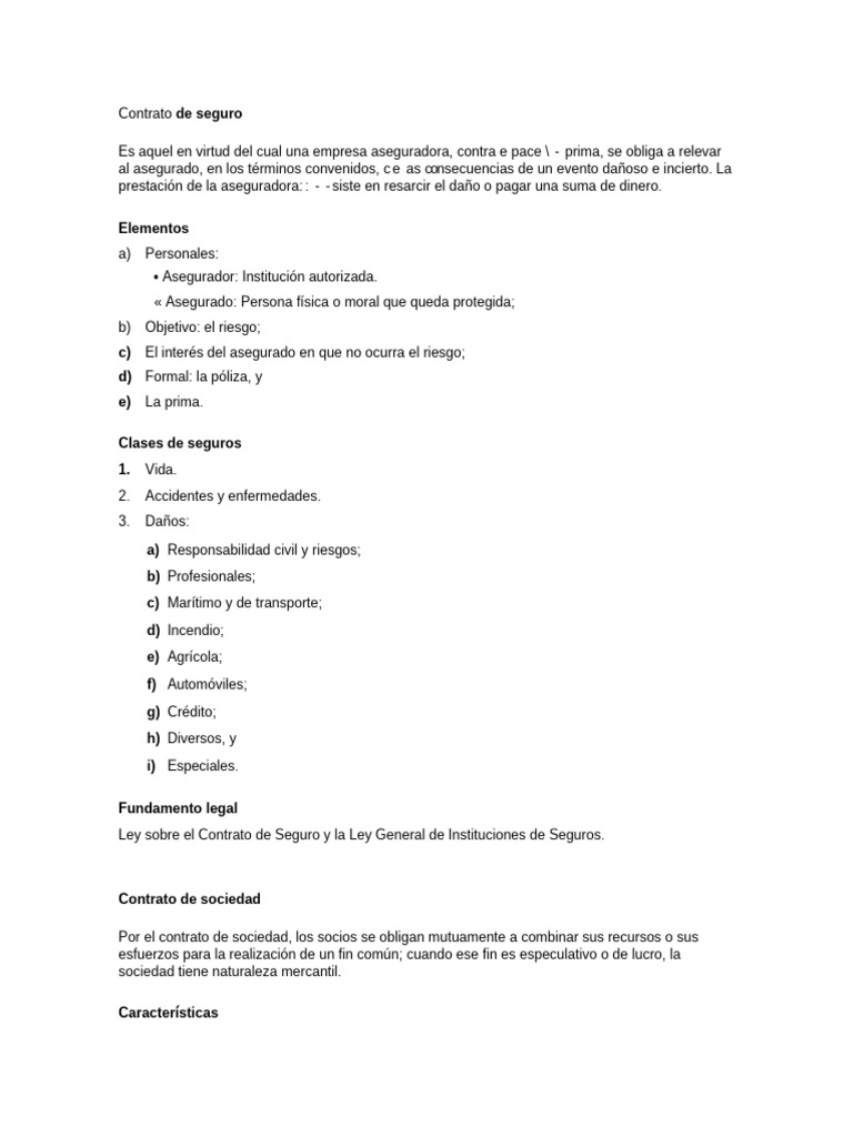 Tipos y Elementos del Contrato de Seguro | PDF