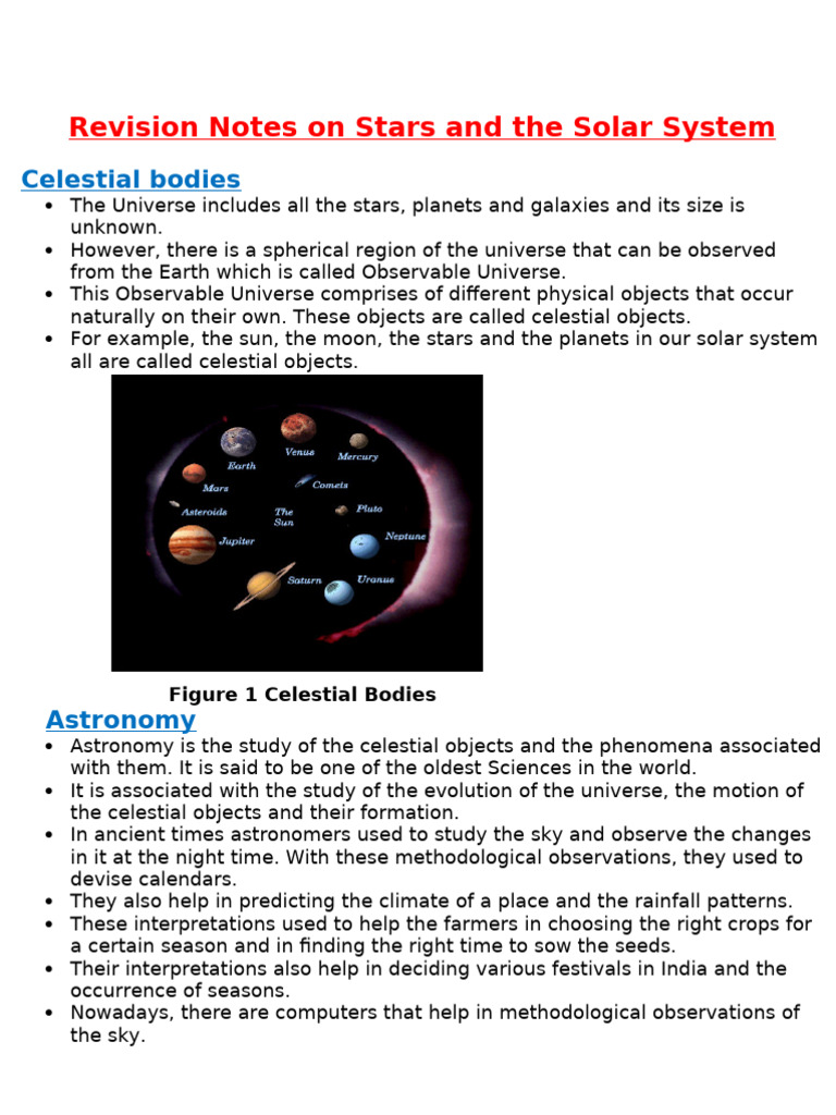 Revision Notes on Stars and the Solar System | PDF | Planets | Solar System