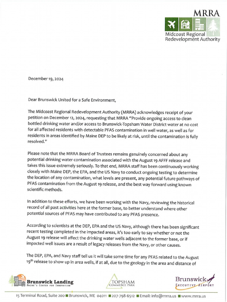 MRRA Response To Brunswick United For A Safety Environment Letter | PDF