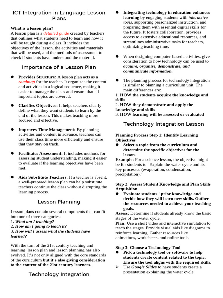 ICT Integration in Language Lesson Plans | PDF | Project Based Learning ...