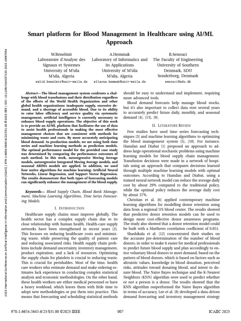 AI-Driven Blood Management System | PDF | Autoregressive Integrated ...