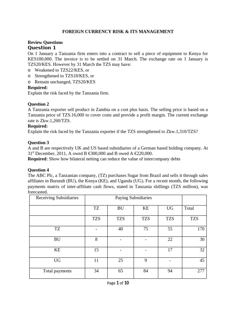 Foreign Exchange Risk Management Questions Q | PDF | Hedge (Finance ...
