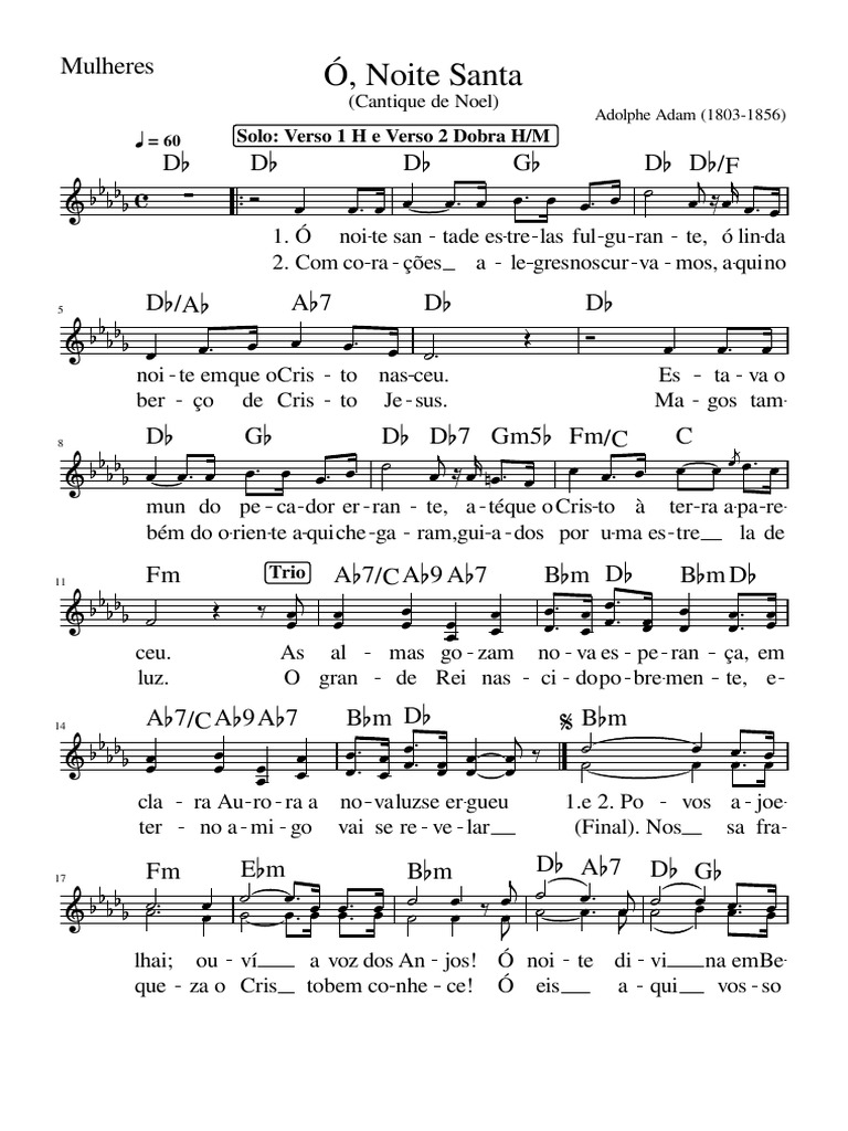 Oh Noite Santa Piano e Solista e Coro SATB MulheresECifras | PDF