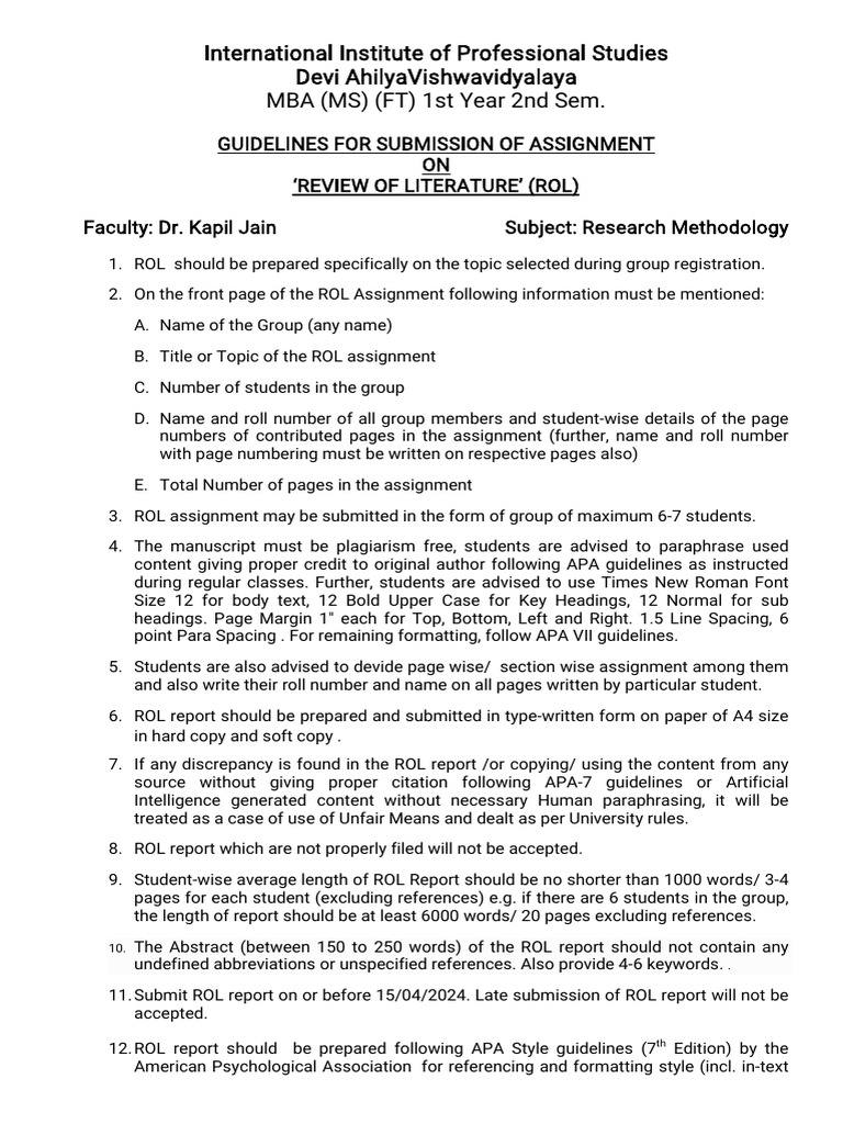 RM RoL Assignment Guidelines | PDF | Essays | Citation