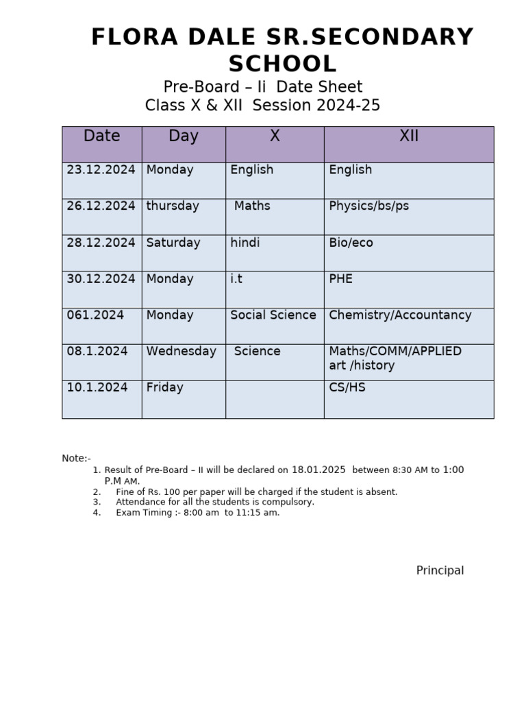 Pre Board II DATESHEET 2024 25 06122024 145629 | PDF