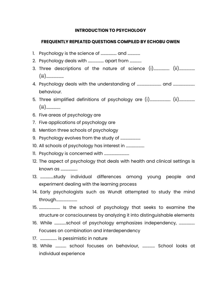 Psychology FAQs by Echobu Owen | PDF | Psychology | Mind