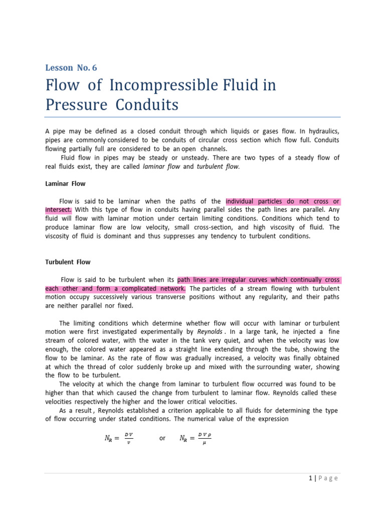 Incompressible Fluid Flow in Pipes | PDF | Fluid Dynamics | Turbulence
