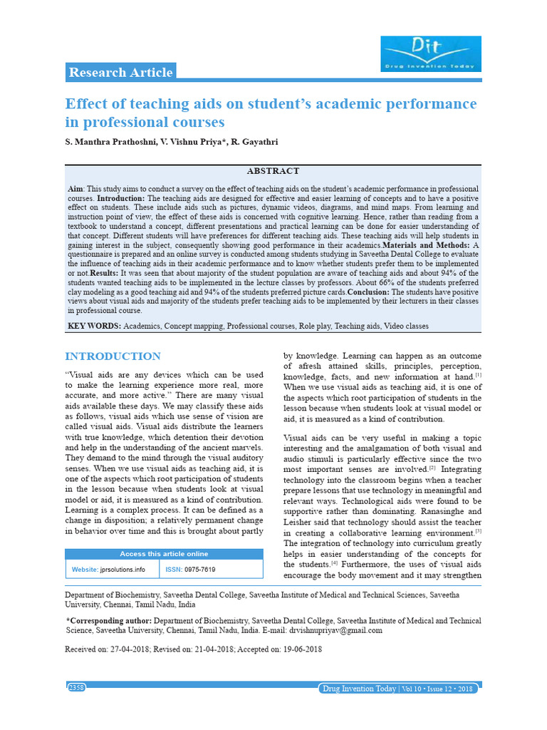 Effect of Teaching Aids | PDF | Learning | Lecture