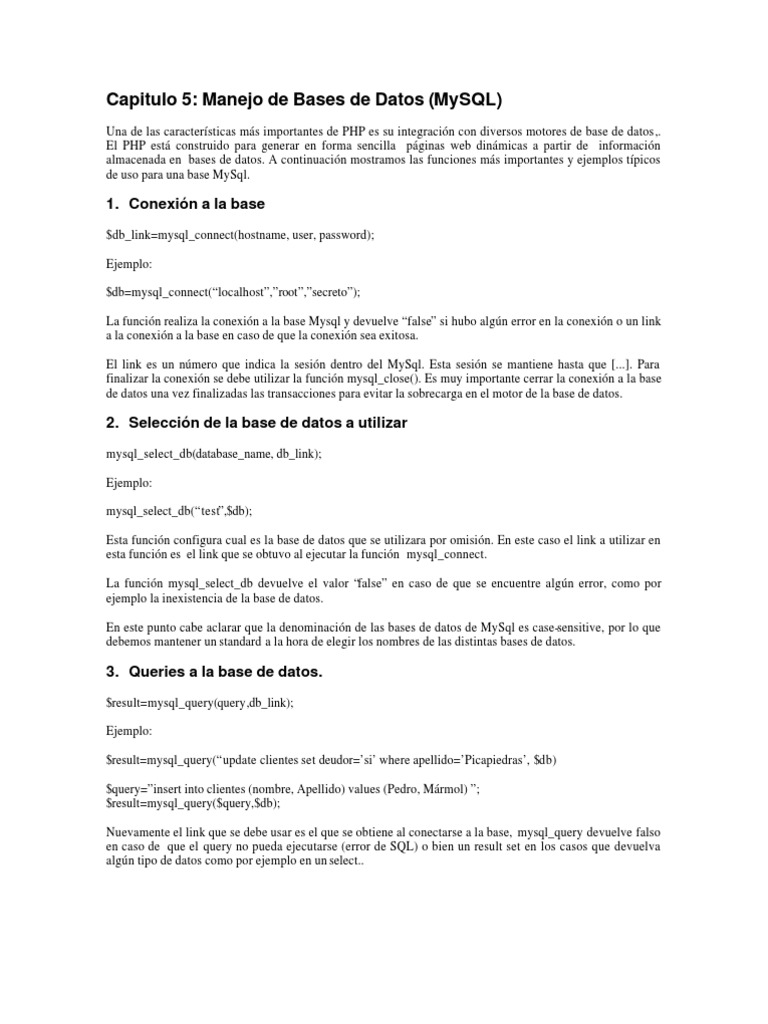 Manejo de MySQL con PHP: Guía Práctica | PDF | Php | Mi sql