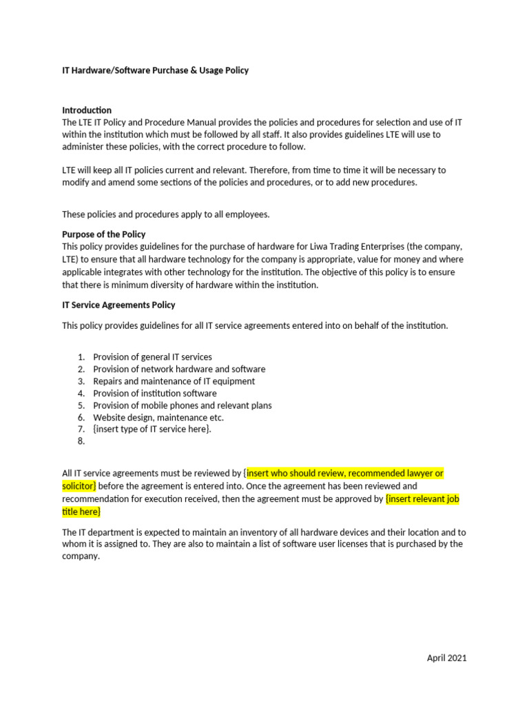 IT Hardware and Software Policy Guide | PDF | Computer Hardware | Computing