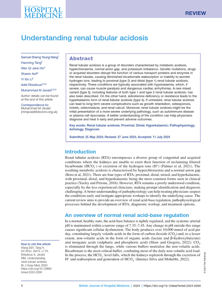 Understanding Renal Tubular Acidosis | PDF | Kidney | Sodium