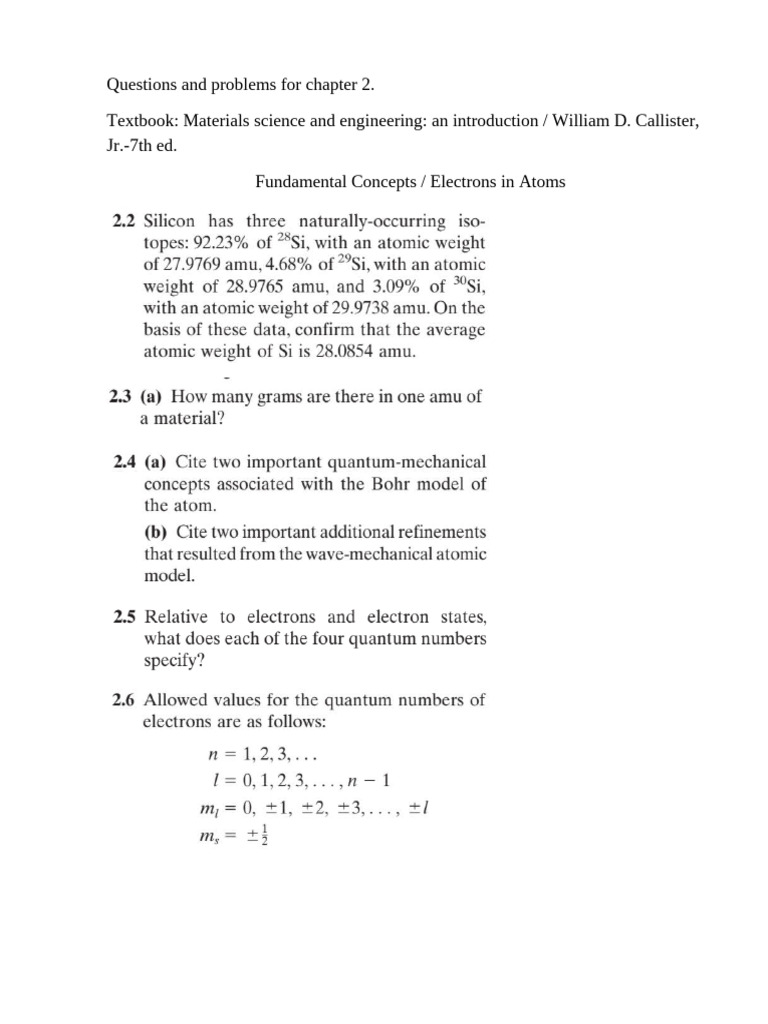 Chapter 2 Questions on Bonding Forces | PDF