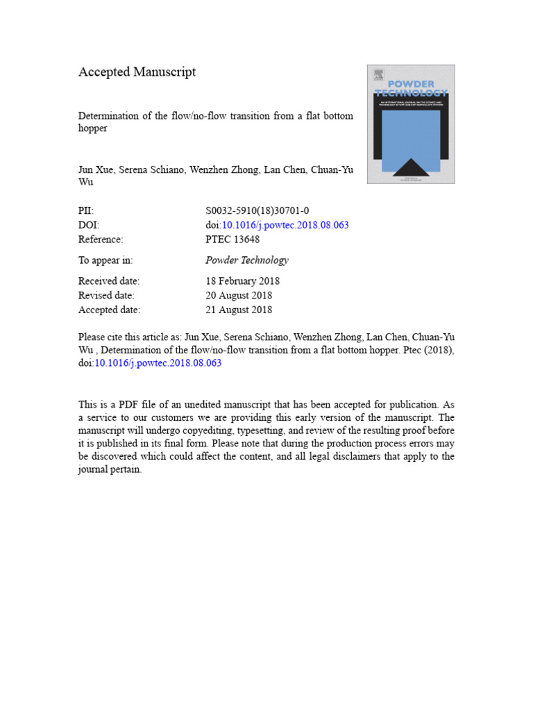 Flow Transition in Flat Bottom Hoppers | PDF | Flow Measurement | Force