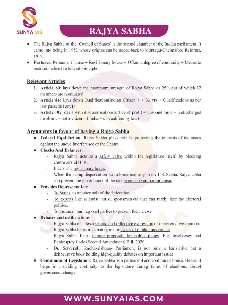 GS 2 - Polity - Rajya Sabha-2 | PDF