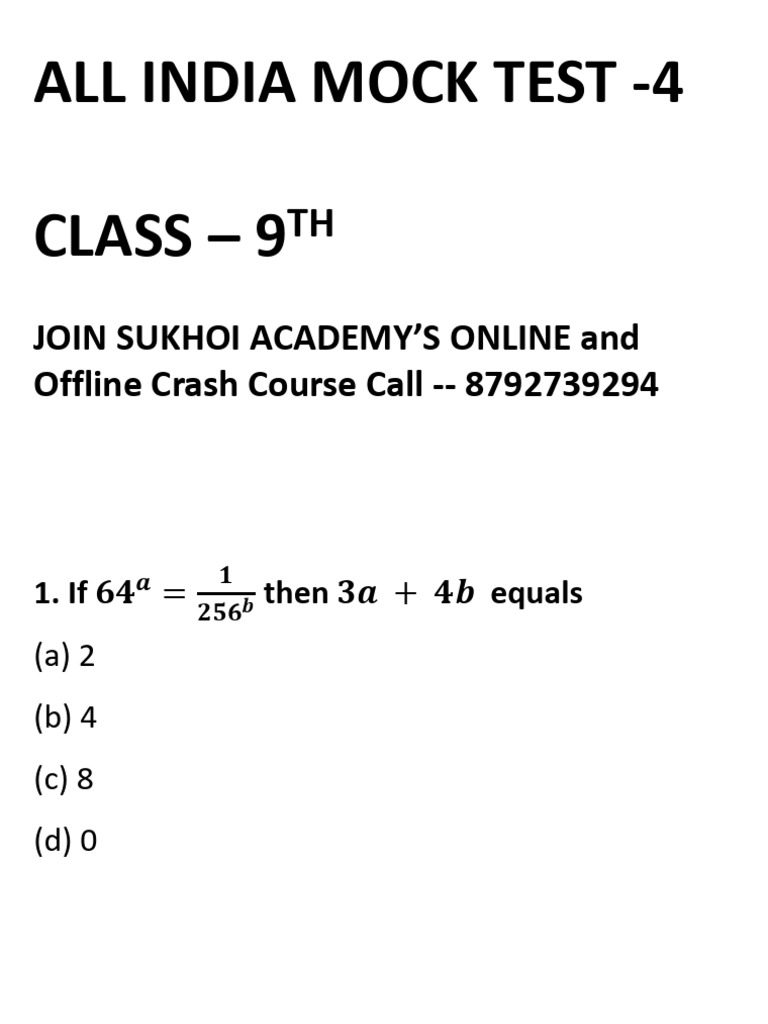 Class 9 All India Mock Test 4 Questions | PDF | Verb