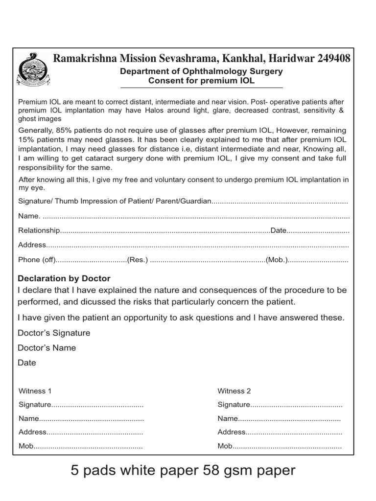 Premium IOL Surgery Consent Form | PDF | Eye | Senses