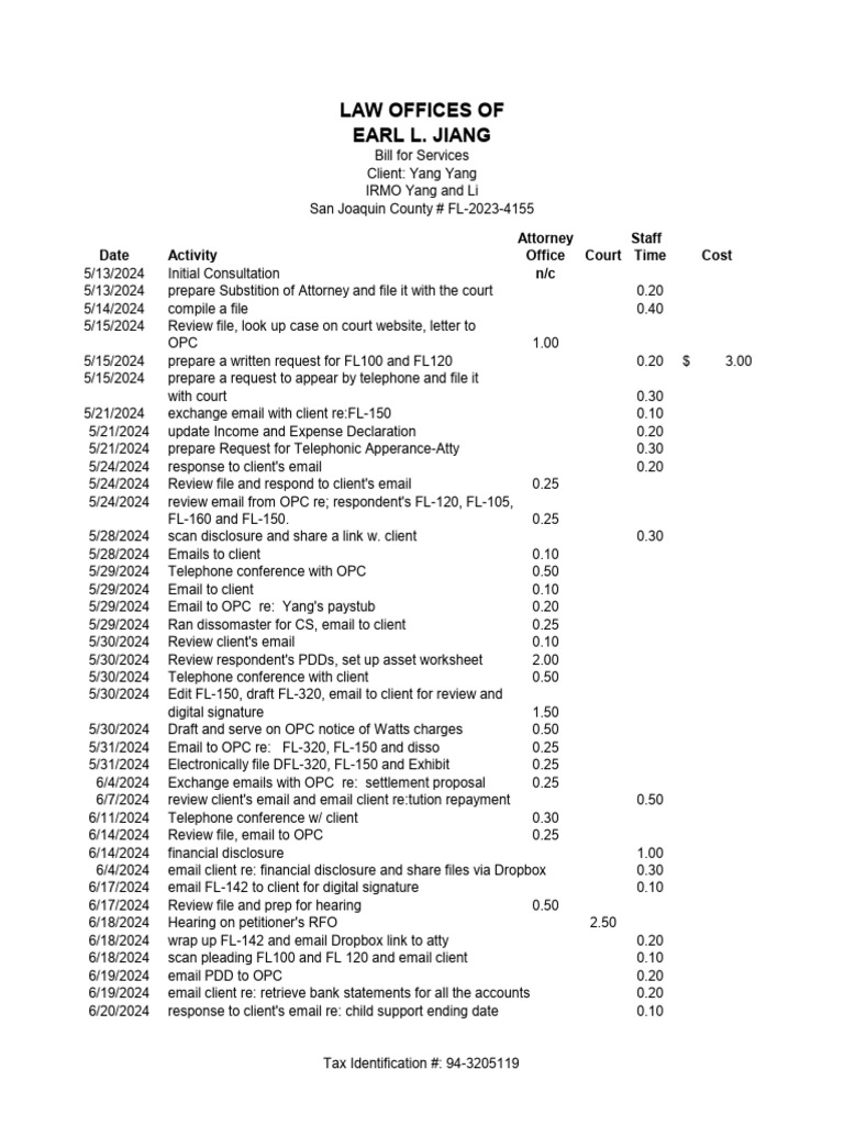Bill for Legal Services: Yang Yang Case | PDF