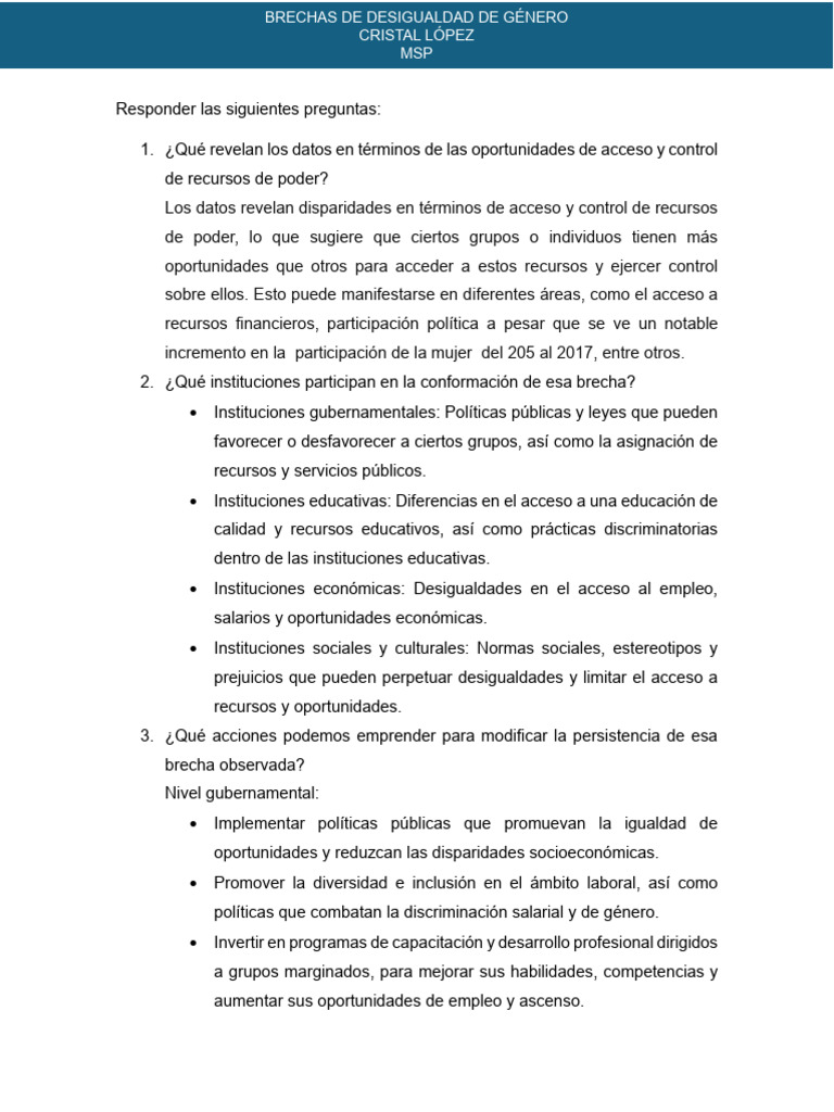 Desigualdad de Género: Análisis y Soluciones | PDF | Desigualdad social ...