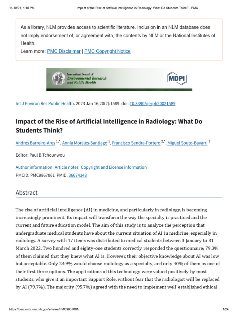 Impact of The Rise of Artificial Intelligence in Radiology - What Do ...