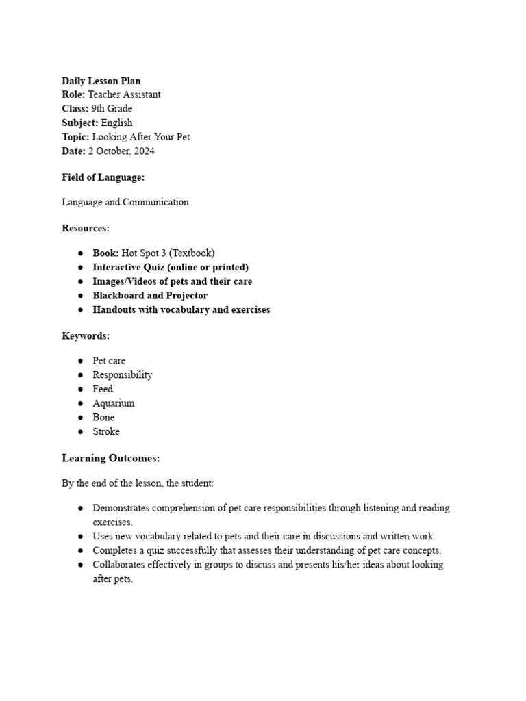 Lesson Plan 2 Octb | PDF | Educational Assessment | Reading Comprehension