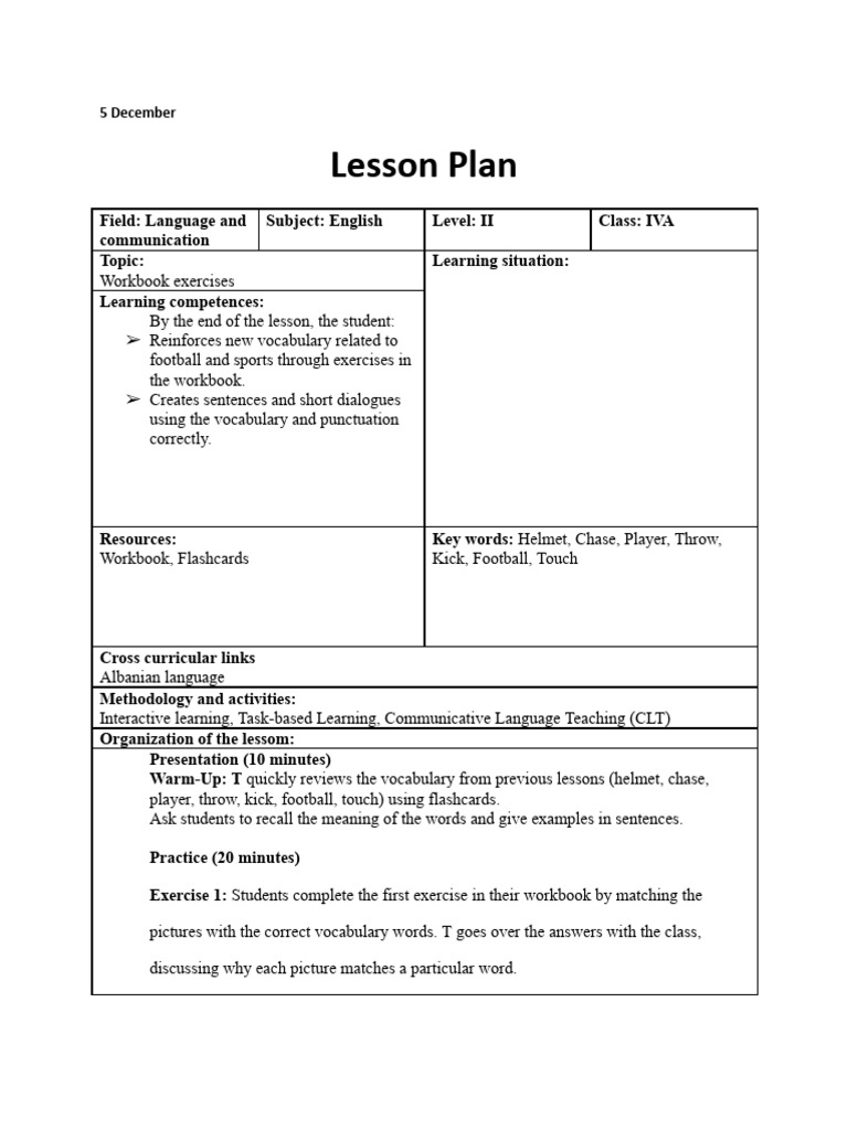 Lesson Plan 5 Dec | PDF | Vocabulary | Cognitive Science