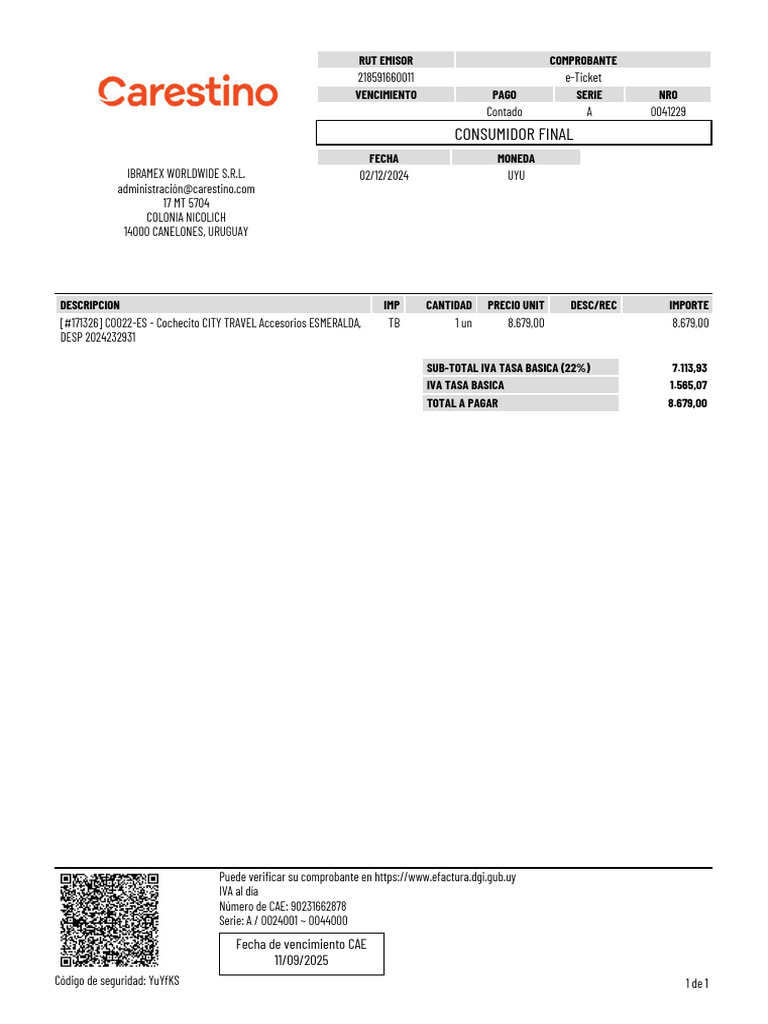 Consumidor Final: Rut Emisor Comprobante Vencimiento Pago Serie NRO | PDF