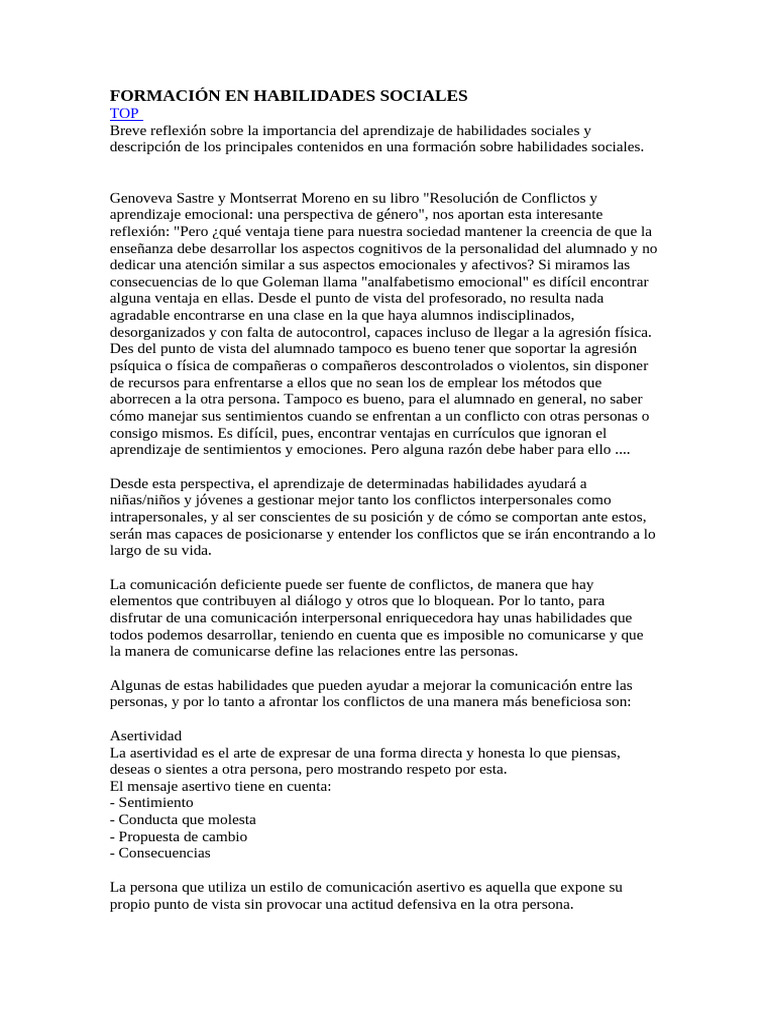 Formación en Habilidades Sociales | PDF | Las emociones | Modificación ...