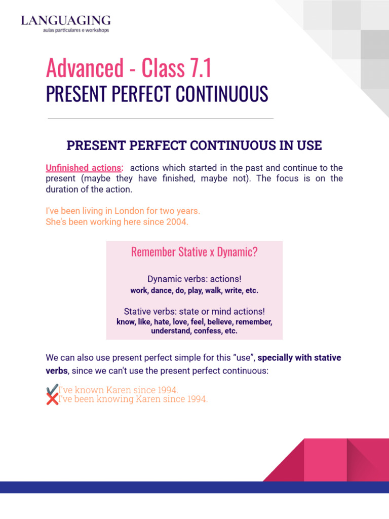 Advanced Class 7.1 - Present Perfect Continuous | PDF