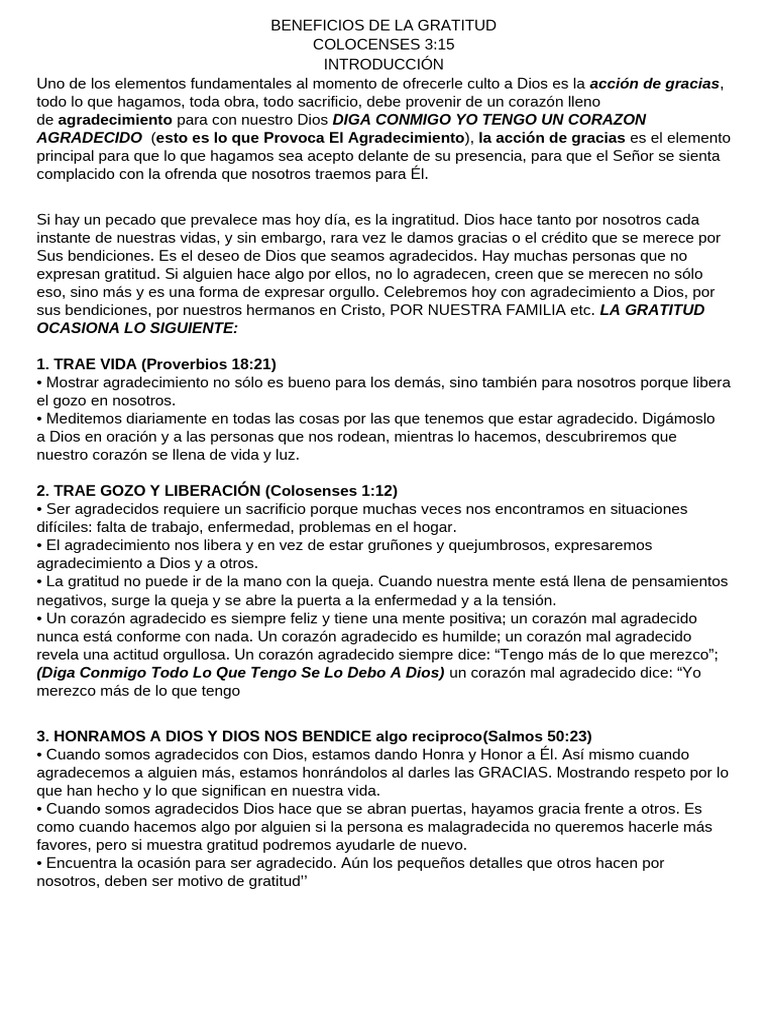 Beneficios de la Gratitud en la Fe | PDF | Cristo (título) | Gratitud