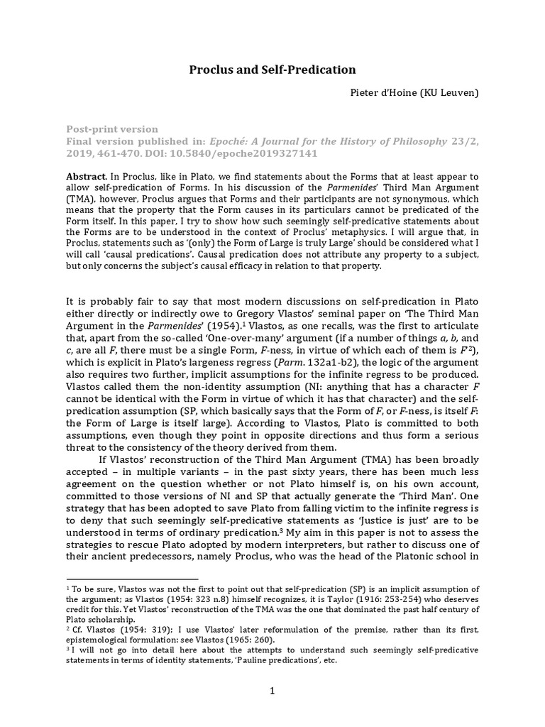 Proclus on Self-Predication of Forms | PDF | Plato | Western Philosophy